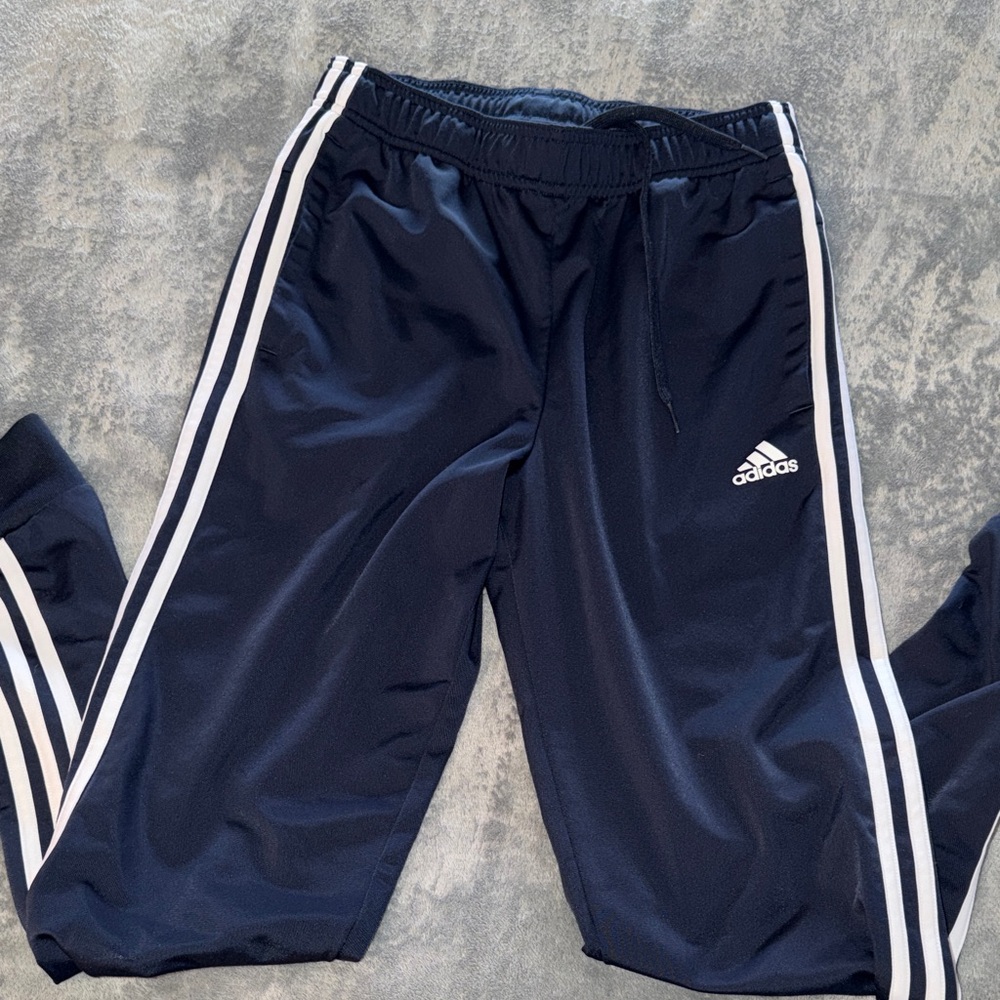 Adidas Woman’s Dark Blue Joggers with White Stripes Size S